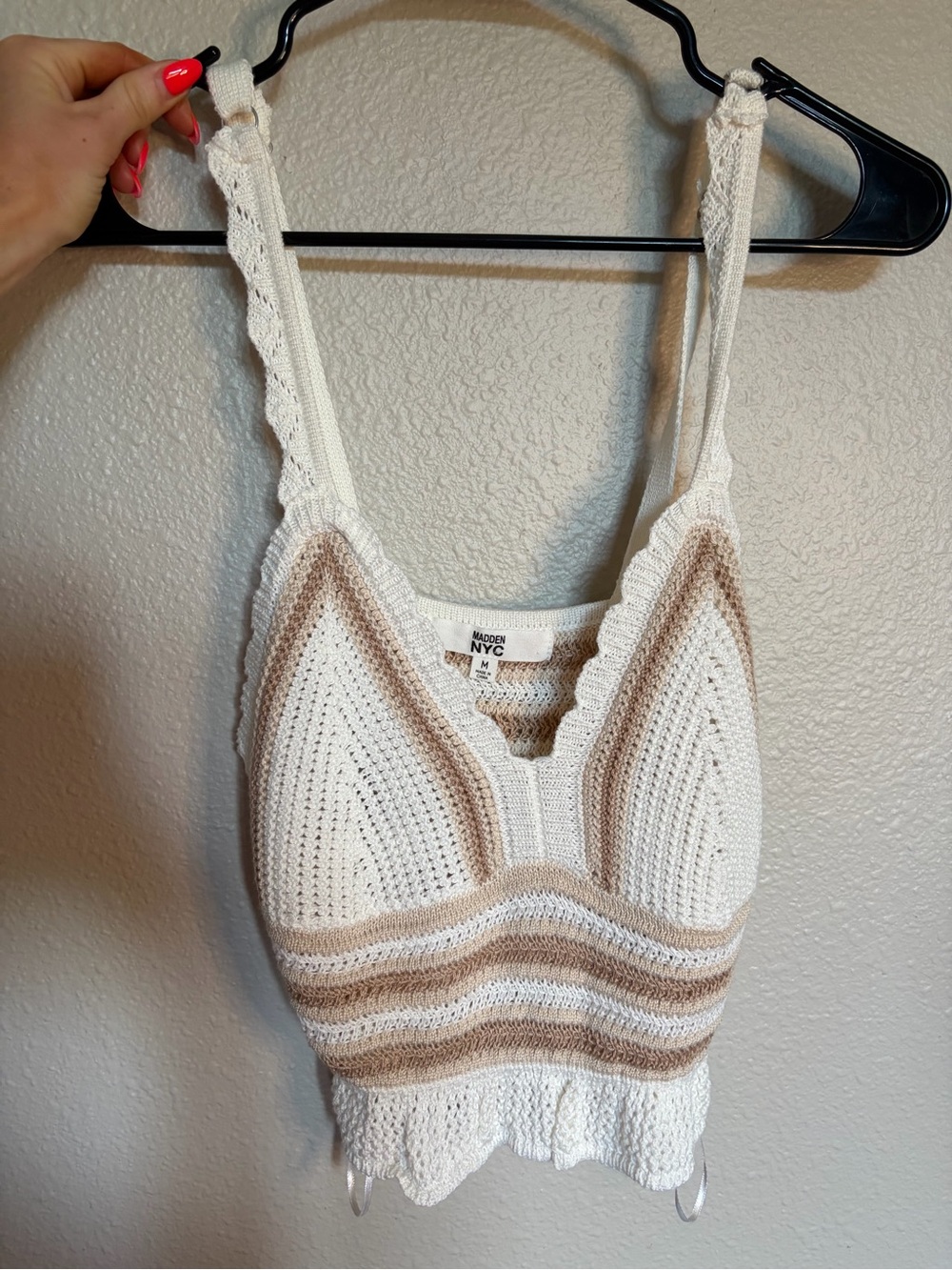 Madden NYC Crochet Striped Knit Tank - Cream & Beige
